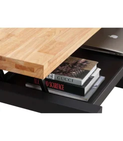 Mesa centro elevable Loft color roble nordish estructura en negro 47,5 cm(alto)120 cm(ancho)60 cm(largo)
