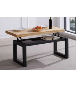 Mesa centro elevable Loft color roble nordish estructura en negro 47,5 cm(alto)120 cm(ancho)60 cm(largo)