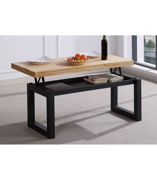 Mesa centro elevable Loft color roble nordish estructura en negro 47,5 cm(alto)120 cm(ancho)60 cm(largo)