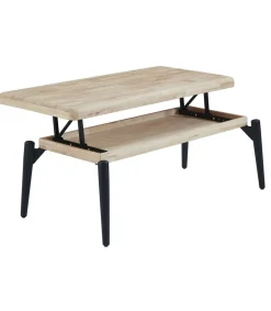 Mesa centro elevable Moon acabado roble nordish/negro, 120cm (largo) 60cm (ancho) 47/62cm (alto).