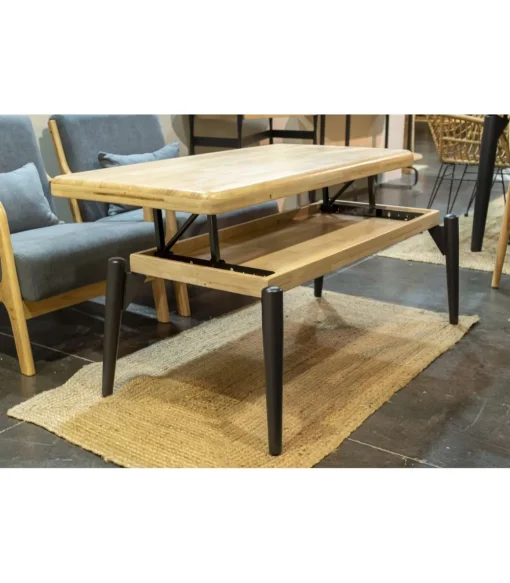 Mesa centro elevable Moon acabado roble nordish/negro, 120cm (largo) 60cm (ancho) 47/62cm (alto).