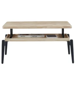 Mesa centro elevable Moon acabado roble nordish/negro, 120cm (largo) 60cm (ancho) 47/62cm (alto).