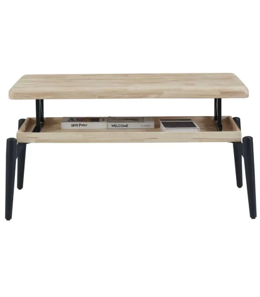 Mesa centro elevable Moon acabado roble nordish/negro, 120cm (largo) 60cm (ancho) 47/62cm (alto).