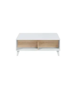 Mesa centro elevable Oria en blanco y roble canadian 38 cm(alto)100 cm(ancho)68 cm(largo)