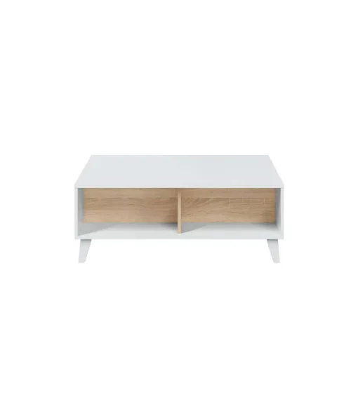 Mesa centro elevable Oria en blanco y roble canadian 38 cm(alto)100 cm(ancho)68 cm(largo)