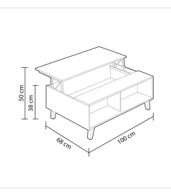 Mesa centro elevable Oria en blanco y roble canadian 38 cm(alto)100 cm(ancho)68 cm(largo)
