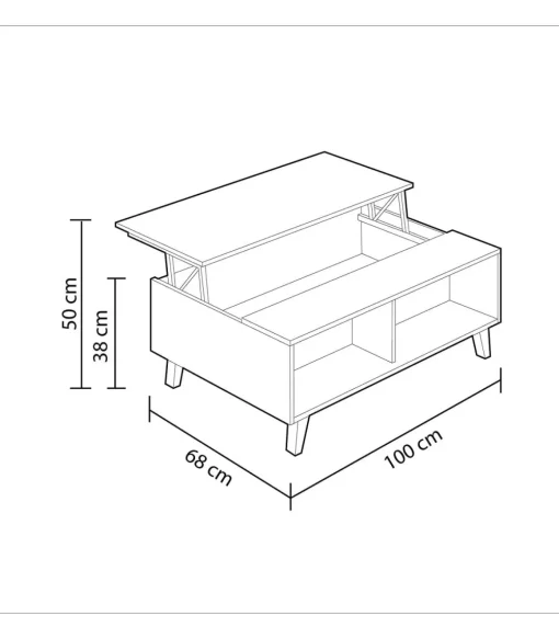 Mesa centro elevable Oria en blanco y roble canadian 38 cm(alto)100 cm(ancho)68 cm(largo)