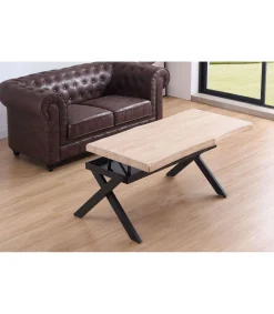 Mesa centro elevable Xena tapa con forma acabado roble nordish/negro, 47cm(alto) 120 cm(largo) 66 cm(ancho)