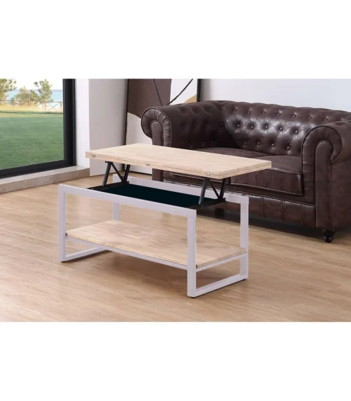 Mesa centro elevable y extensible Steve acabado roble nordish/blanco, 47 cm(alto)100 cm(largo) 45-90 cm(ancho)