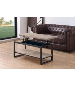 Mesa centro elevable y extensible Steve acabado roble honey/negro, 47 cm(alto)100 cm(largo) 45-90 cm(ancho)
