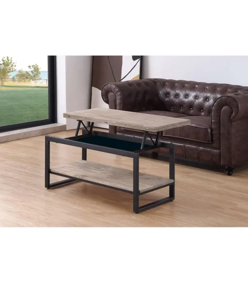 Mesa centro elevable y extensible Steve acabado roble honey/negro, 47 cm(alto)100 cm(largo) 45-90 cm(ancho)