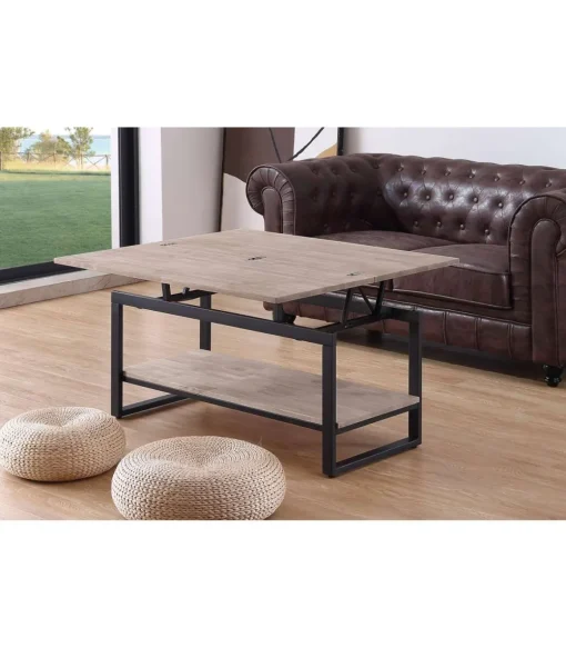 Mesa centro elevable y extensible Steve acabado roble honey/negro, 47 cm(alto)100 cm(largo) 45-90 cm(ancho)
