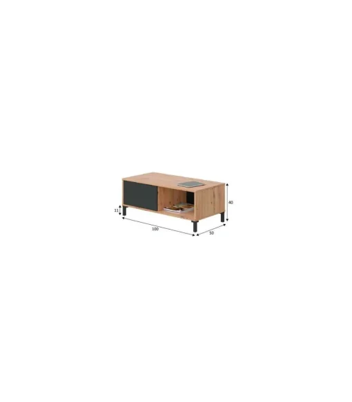 Mesa centro Luna acabado en roble y gris antracita Medidas: 100 cm (Ancho) x 50 cm (Fondo) x 40 cm (Alto)