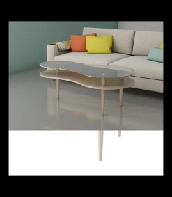 Mesa centro modelo Peanut para salón acabado cristal glaseado, 60cm(alto) 140cm(ancho) 70cm(largo)
