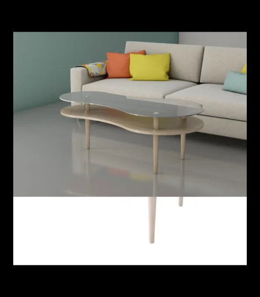Mesa centro modelo Peanut para salón acabado cristal glaseado, 60cm(alto) 140cm(ancho) 70cm(largo)