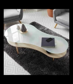 Mesa centro modelo Peanut para salón acabado cristal glaseado, 60cm(alto) 140cm(ancho) 70cm(largo)