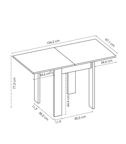 Mesa cocina Rila extensible acabado Natural 77/ 79CM(Alto) 67/134 CM(Ancho)67CM(Fondo). .