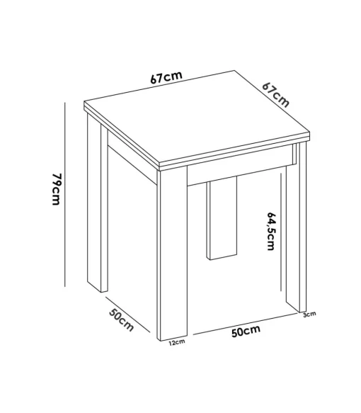 Mesa cocina Rila extensible acabado Natural 77/ 79CM(Alto) 67/134 CM(Ancho)67CM(Fondo). .