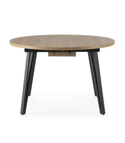 Mesa comedor redonda extensible ALVARO acabado natural/negro, 77cm(alto) 120/150cm(ancho) 1200cm(largo).