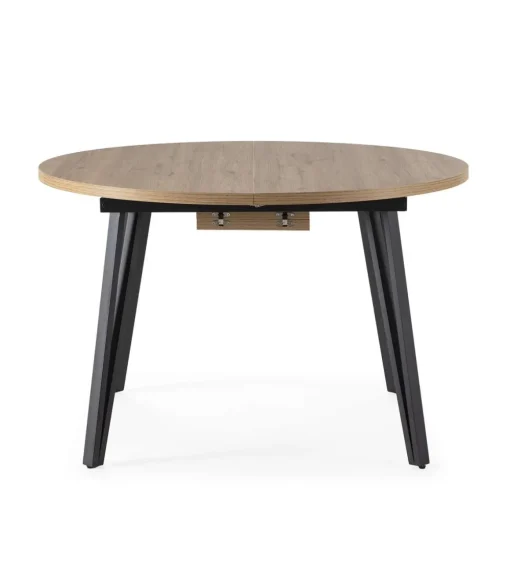 Mesa comedor redonda extensible ALVARO acabado natural/negro, 77cm(alto) 120/150cm(ancho) 1200cm(largo).
