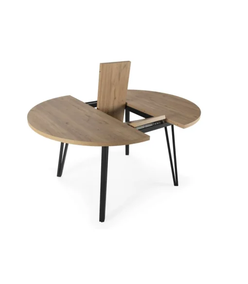 Mesa comedor redonda extensible ALVARO acabado natural/negro, 77cm(alto) 120/150cm(ancho) 1200cm(largo).