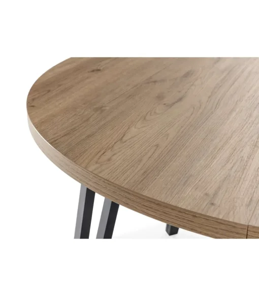 Mesa comedor redonda extensible ALVARO acabado natural/negro, 77cm(alto) 120/150cm(ancho) 1200cm(largo).