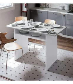 Mesa consola o cocina desplegable Gio en blanco Artik y gris Cemento 120 cm(ancho) 77 cm(alto) 35/70 cm(fondo)