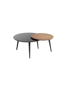 Mesa de centro con dos cuerpos circulares en nogal y gris mate Helena, 80/59.5 x 41/43.5 cm (diámetro x alto)