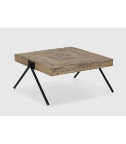 Mesa de centro cuadrada modelo Aaron acabado madera de mango natural, 40cm(alto) 80cm(ancho) 80cm(fondo).
