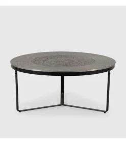 Mesa de centro redonda modelo Saul acabado latón envejecido, 40cm(alto) 90cm(ancho) 90cm(fondo).