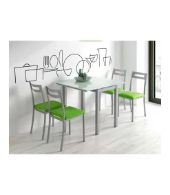 Mesa de cocina extensible Laia acabado cristal blanco, 95cm (largo) x 55/95cm ancho x 76cm (alto)
