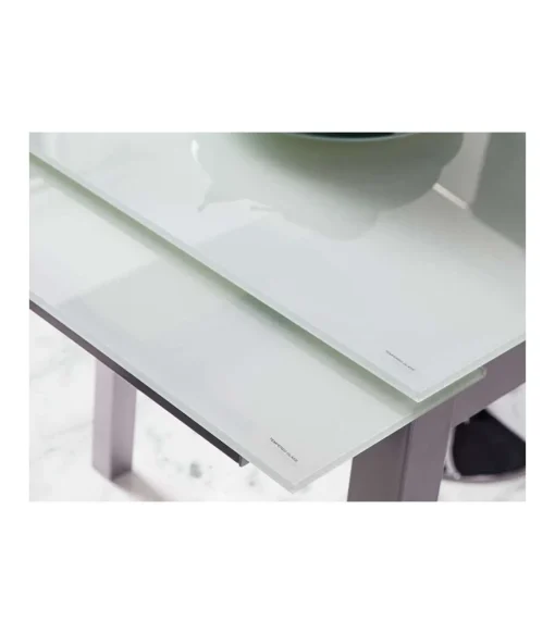 Mesa de cocina extensible Laia acabado cristal blanco, 95cm (largo) x 55/95cm ancho x 76cm (alto)