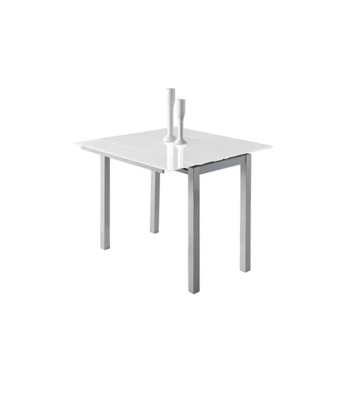 Mesa de cocina extensible Laia acabado cristal blanco, 95cm (largo) x 55/95cm ancho x 76cm (alto)