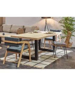 Mesa de comedor fija Loft-180 Roble nordish/negro 76 cm(alto)180 cm(ancho)100 cm(largo)