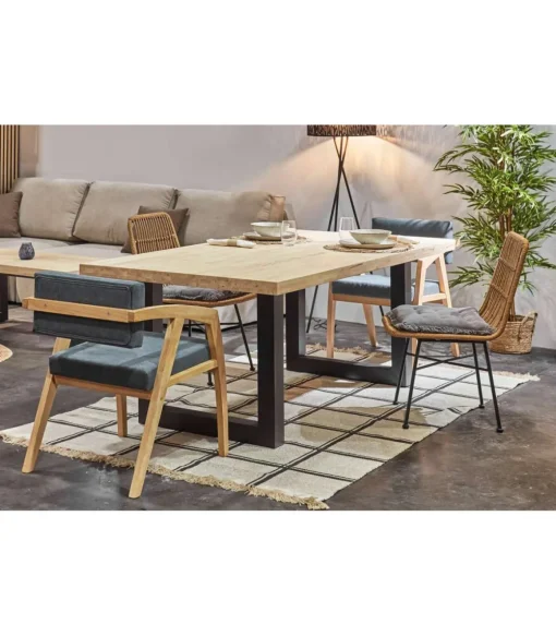 Mesa de comedor fija Loft-180 Roble nordish/negro 76 cm(alto)180 cm(ancho)100 cm(largo)