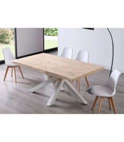 Mesa de comedor fija Xena 180 tapa con forma acabado roble nordish/blanco, 76 cm(alto)180 cm(ancho)100 cm(largo)
