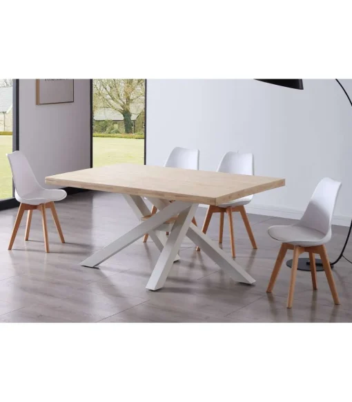Mesa de comedor fija Xena tapa recta 160 acabado roble nordish/blanco, 76 cm(alto)160 cm(ancho)100 cm(largo)