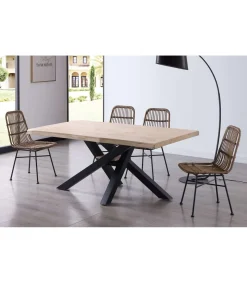 Mesa de comedor fija Xena 180 tapa con forma acabado roble nordish/negro, 76 cm(alto)180 cm(ancho)100 cm(largo)