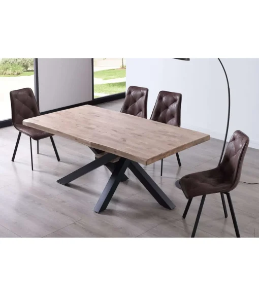 Mesa de comedor fija Xena 180 tapa con forma acabado roble honey/negro, 76 cm(alto)180 cm(ancho)100 cm(largo)