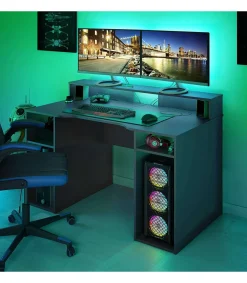 Mesa de ordenador color antracita Gamer gris 88 cm (alto) x 136 cm (ancho) x 67 cm (prof.)