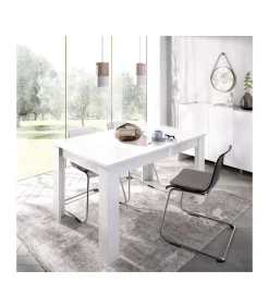 Mesa de salon extensible Baños de la encina en color blanco brillo. 76 cm(alto)140-180 cm(ancho)90 cm(fondo)