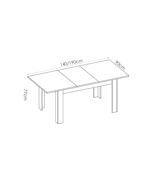 Mesa de salon extensible Baños de la encina en color blanco brillo. 76 cm(alto)140-180 cm(ancho)90 cm(fondo)