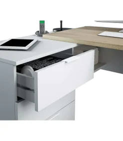 Mesa despacho ordenador Cannes 3 cajones Blanco Artik y Roble Cananadian 73cm(altura) 145cm(ancho) 108cm(fondo).
