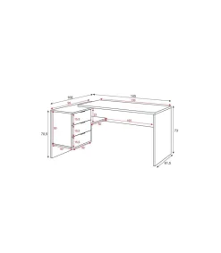 Mesa despacho ordenador Cannes 3 cajones Blanco Artik y Roble Cananadian 73cm(altura) 145cm(ancho) 108cm(fondo).