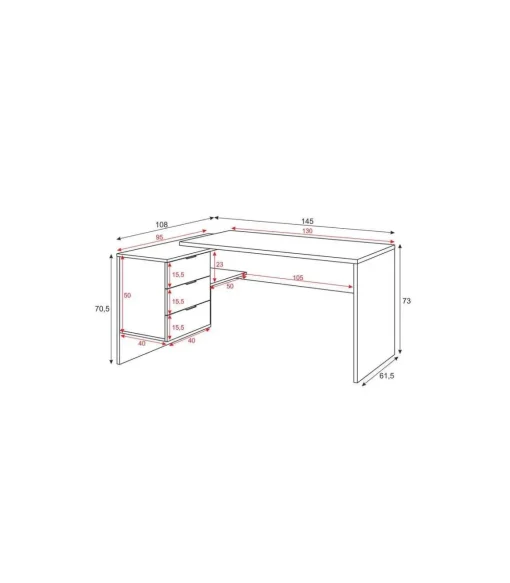 Mesa despacho ordenador Cannes 3 cajones Blanco Artik y Roble Cananadian 73cm(altura) 145cm(ancho) 108cm(fondo).