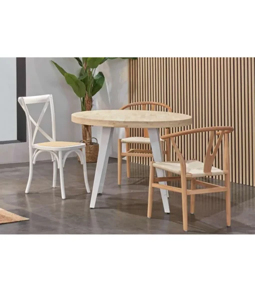 Mesa fija Berg roble Nordish patas metálicas blancas 76 cm(alto) 100cm(ancho) 100 cm(largo)