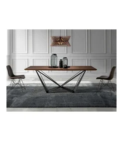 Mesa fija rectangular Amira acabada en nogal, 200 x 100 x 75 cm (largo x ancho x alto)