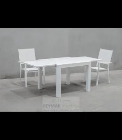 Mesa para terraza jardín extensible aluminio blanco Mantua-100, (Ancho-Fondo-Alto): 100/200x90x77cm.
