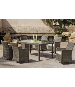 Mesa rectangular para terraza jardín Samba-180 medula sintética gris.
