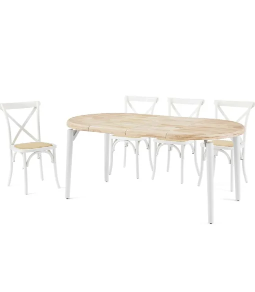Mesa redonda extensible Moon acabado roble nordish/blanco, 76cm(alto) 100/140/180cm(ancho) 100cm(largo)
